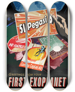Triptych art skateboard deck of Nasa Peg51 by NASA (1958)