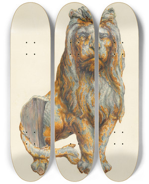 Triptych art skateboard deck of Katharine Merrill Lion by Katharine Merrill