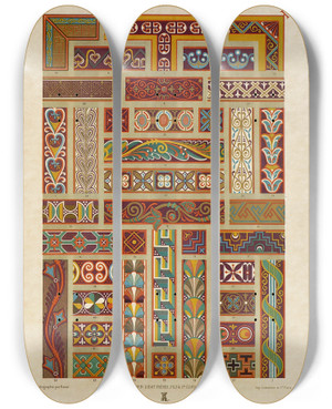 Triptych art skateboard deck of Auguste Racinet Moyen Age by Auguste Racinet (1825-1893)