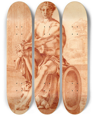 Triptych art skateboard deck of Cornelis Pronk De Ares Ludovisi by Cornelis Pronk (1691-1759)