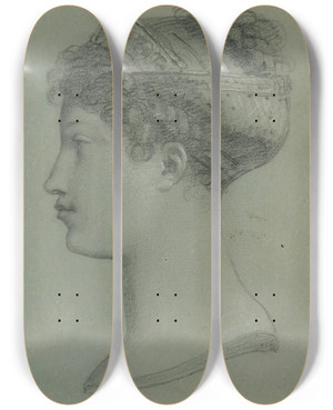 Triptych art skateboard deck of Pierrepaul Prudhon Profil De Marielouise by Pierre-Paul Prud'hon (1758-1823)
