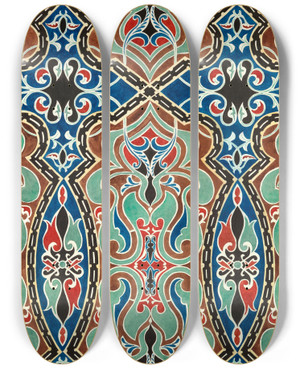 Triptych art skateboard deck of Elizabeth A Nedwill Arabian Ornament by Elizabeth A Nedwill (19-)