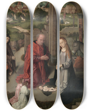 Triptych art skateboard deck of Gerard David The Nativity_1 by Gerard David (1460-1523)