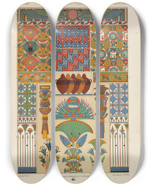 Triptych art skateboard deck of Auguste Racinet Gyptien by Auguste Racinet (1825-1893)