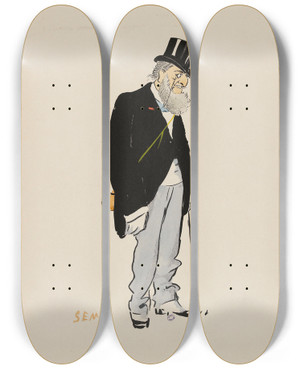Triptych art skateboard deck of Georges Goursat Sem Le Comte Alexandre De Boisgelin by Georges Goursat (Sem) (1863-1934)