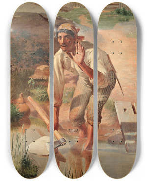 Triptych art skateboard deck of Almeida Jnior Interrupted Whetting by Almeida Junior (1850-1899)