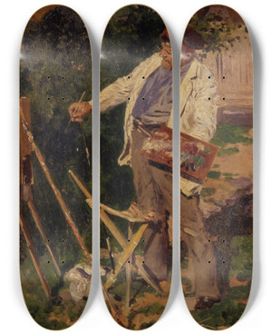 Triptych art skateboard deck of Vladimir Egorovich Makovsky Dilettante by Vladimir Egorovich Makovsky (1846-1920)