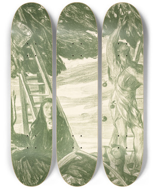 Triptych art skateboard deck of Charles Haslewood Shannon Autumn by Charles Haslewood Shannon (1863-1937)