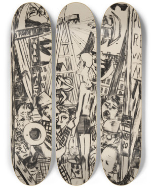 Triptych art skateboard deck of Max Beckmann Der Groe Mann by Max Beckmann (1884-1950)