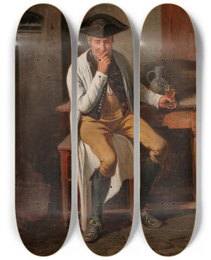 Triptych art skateboard deck of Friedrich Friedlnder Ein Guter Schluck by Friedrich Friedlander (1825-1901)