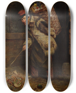 Triptych art skateboard deck of Thomas Waterman Wood Rag Picker by Thomas Waterman Wood (1823-1903)