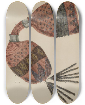 Triptych art skateboard deck of Stella Mosher Beaded Purse by Stella Mosher