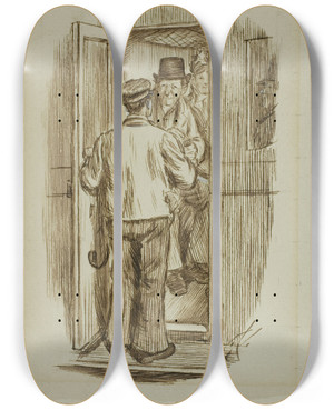 Triptych art skateboard deck of Charles Samuel Keene Cannie by Charles Samuel Keene (1823-1891)