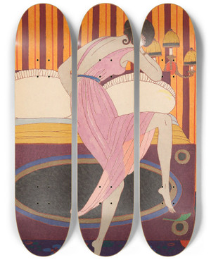 Triptych art skateboard deck of Charles Martin La Mule by Charles Martin (1884-1934)