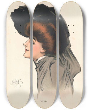 Triptych art skateboard deck of Hamilton King Marie by Hamilton King (1871-1941)