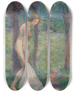 Triptych art skateboard deck of Hippolyte Petitjean Baigneuse by Hippolyte Petitjean (1854-1929)