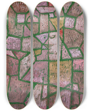 Triptych art skateboard deck of Paul Klee Herr Der Stadt by Paul Klee (1879-1940)