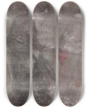 Triptych art skateboard deck of Ivar Arosenius Self Portrait With A Heart In His Hand by Ivar Arosenius (1878-1909)