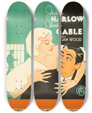 Triptych art skateboard deck of Eric Rohman Hold Your Man by Eric Rohman (1891-1949)