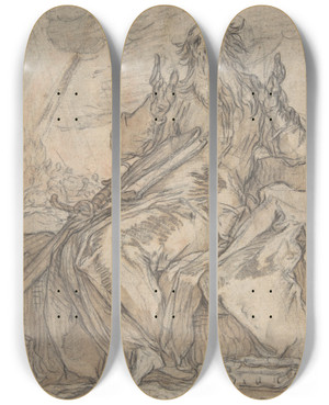 Triptych art skateboard deck of Abraham Bloemaert Saint Paul Seated With His Conversion In The Background by Abraham Bloemaert (1564-1651)