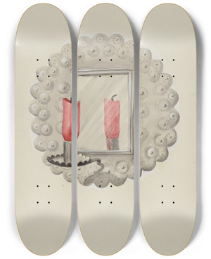 Triptych art skateboard deck of Majel G Claflin Tinmirror Candle Sconce by Majel G Claflin (1893-1941)