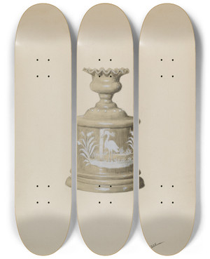 Triptych art skateboard deck of Charles Moss Trinket Box With Lid by Charles Moss