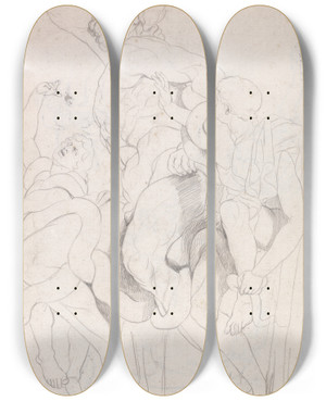 Triptych art skateboard deck of George Romney Laocoon by George Romney (1734-1802)