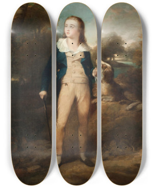 Triptych art skateboard deck of Sir Henry Raeburn Master Cathcart Y Perro by Sir Henry Raeburn (1756-1823)
