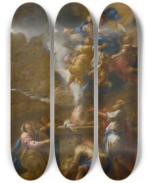 Triptych art skateboard deck of Valerio Castello The Sacrifice Of Noah by Valerio Castello (1624-1659)