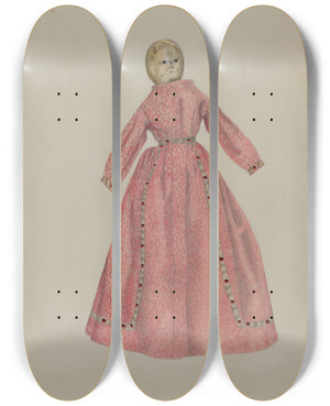 Triptych art skateboard deck of William Frank Gingham Doll by William Frank