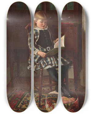 Triptych art skateboard deck of Samuel S Carr Young Girl Seated In An Interior by Samuel S Carr (1837-1908)