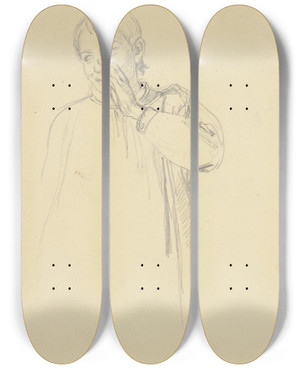 Triptych art skateboard deck of Jakob Becker Farm Boy by Jakob Becker (1810-1872)