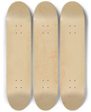 Triptych art skateboard deck of James Ensor Figuren Uit De Liefdestuin by James Ensor (1860-1949)