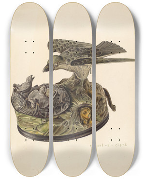 Triptych art skateboard deck of Robert Clark Mechanical Bank by Robert Clark