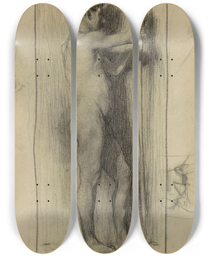 Triptych art skateboard deck of Marius Bauer Staande Naakte Man 2 by Marius Bauer (1867-1932)