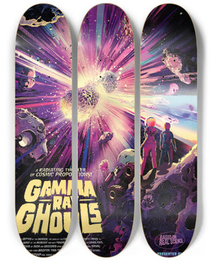 Triptych art skateboard deck of Nasa Gamma Ray Ghouls by NASA (1958)