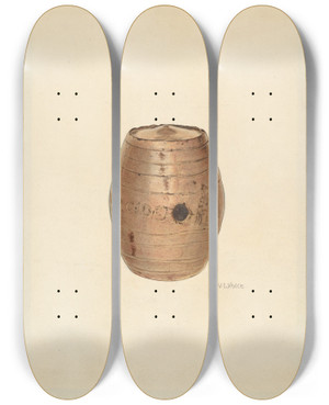 Triptych art skateboard deck of Vl Vance Stoneware Flask by V.L. Vance