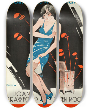 Triptych art skateboard deck of Eric Rohman The Taxi Dancer by Eric Rohman (1891-1949)