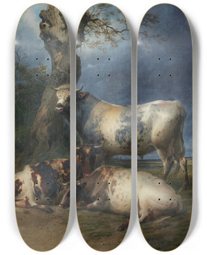 Triptych art skateboard deck of Thomas Sidney Cooper Repose by Thomas Sidney Cooper (1803-1902)