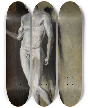 Triptych art skateboard deck of Jacek Malczewski Study Of A Classical Sculpture by Jacek Malczewski (1854-1929)