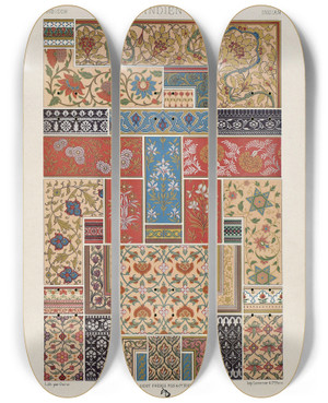 Triptych art skateboard deck of Auguste Racinet Indien 3 by Auguste Racinet (1825-1893)