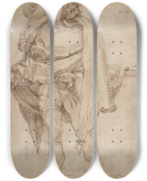 Triptych art skateboard deck of Hans Leonhard Schufelein Landsknecht by Hans Leonhard Schaufelein (1480-1540)