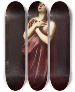 Triptych art skateboard deck of Bartolom Estebn Murillo The Penitent Magdalene_2 by Bartolome Esteban Murillo (1617-1682)