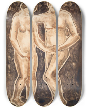 Triptych art skateboard deck of Abraham Walkowitz Figure Sketch_2 by Abraham Walkowitz (1878-1965)