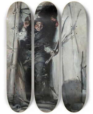 Triptych art skateboard deck of Frank Earle Schoonover Return Of The Ancient Otter by Frank Earle Schoonover (1877-1972)