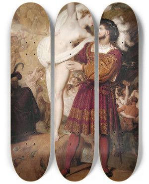 Triptych art skateboard deck of Richard Westall Faust And Lilith by Richard Westall (1765-1836)
