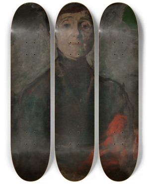 Triptych art skateboard deck of Olga Boznanska Selfportrait With Flowers by Olga Boznanska (1865-1940)