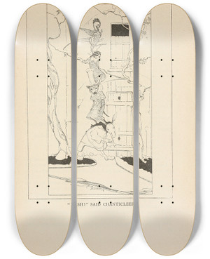 Triptych art skateboard deck of Jean De Bosschre Hush Said Chanticleer by Jean de Bosschre (1878-1953)