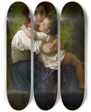 Triptych art skateboard deck of William Bouguereau Le Petit Clin by William Bouguereau (1825-1905)