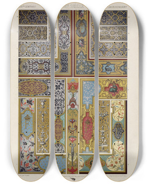 Triptych art skateboard deck of Auguste Racinet Xvi Siecle by Auguste Racinet (1825-1893)